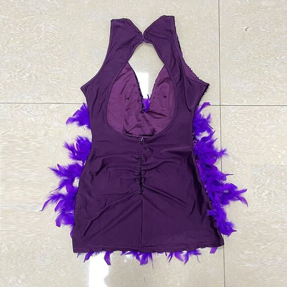 Purple Sequin & Feather Mini Dress - Picture 5 of 5
